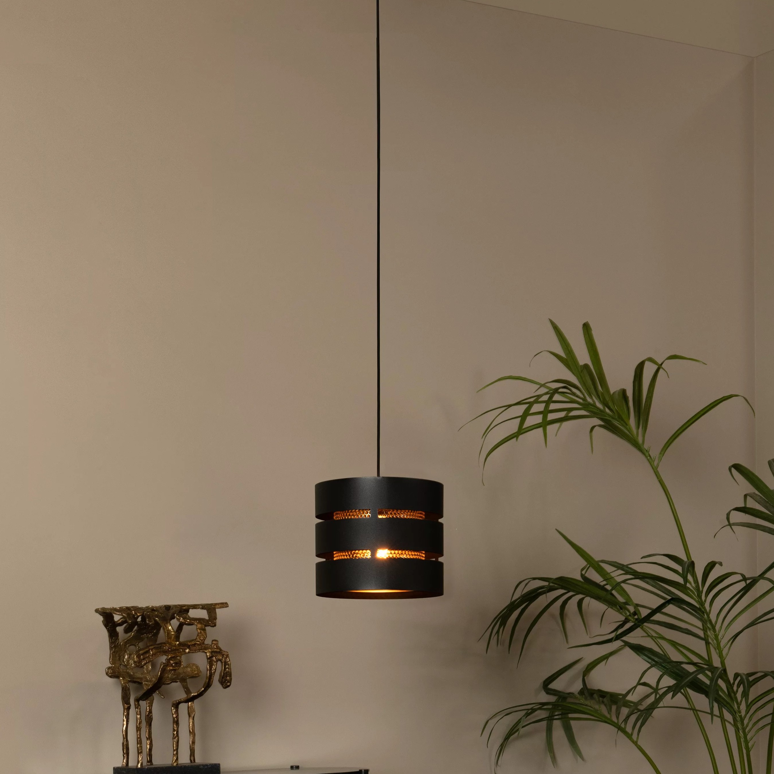 Lucide Rosas - Pendelleuchte - Ø 26 X 152 Cm - Schwarz Und Messing