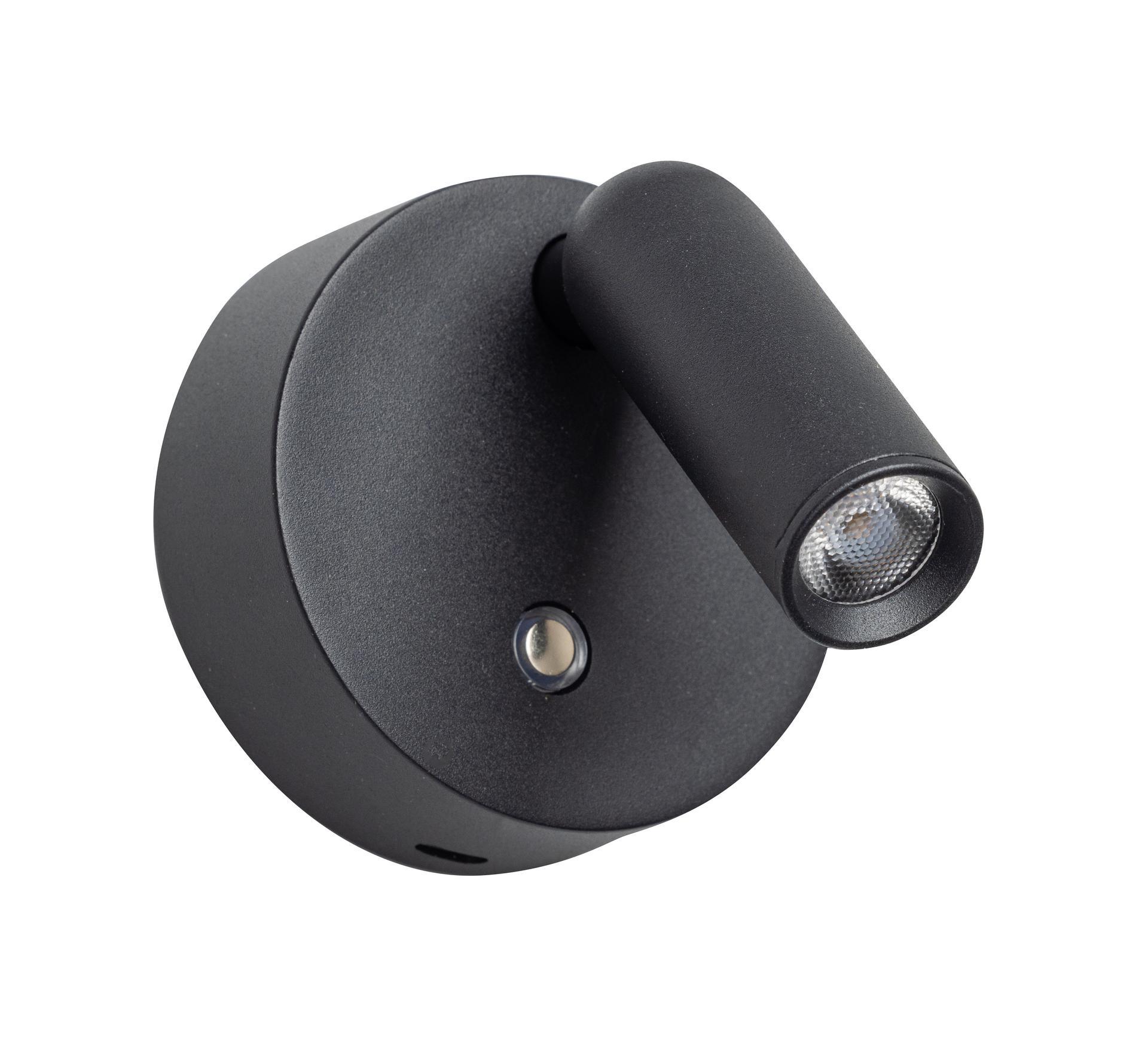 Eth Wispo - Wandleuchte - Wiederaufladbar Per Usb-Kabel - Ø 9, 5 X 3 Cm - Dimmbare Led 3W Inklusive - Schwarz