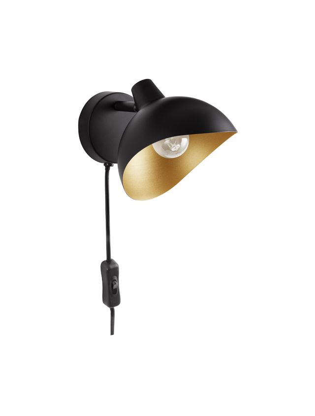 Nova Luce Geti - wandleuchte mit schalter und USB-Stecker - Ø 15 x 12 cm - matt schwarz und gold