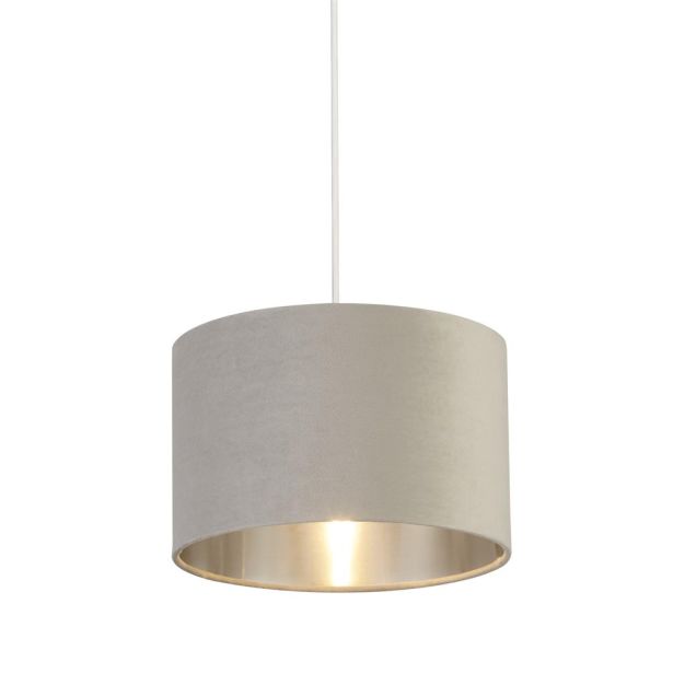 Searchlight Velvet Drum - Lampenschirm - Ø 28 x 18 cm - hellgrau und silber