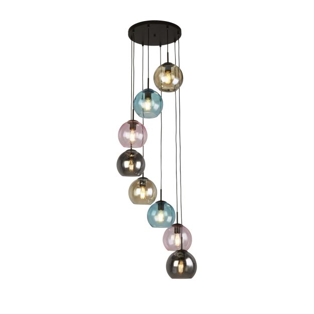 Searchlight Mardi Gras II - Pendelleuchte - Ø 54 x 200 cm - mattschwarz und farbiges Glas
