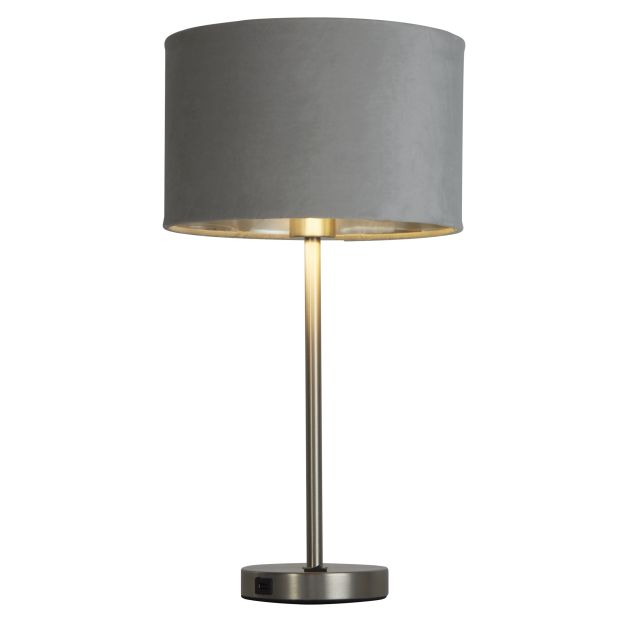 Searchlight Finn - tischleuchte mit usb-anschluss - Ø 28 x 54 cm - nickel satiniert, silber und grau