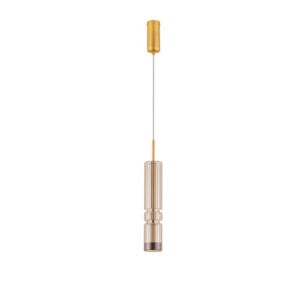 Nova Luce Bento - Hängelampe - Ø 8 x 180 cm - 12W LED inkl. - messing gold und cognacglas