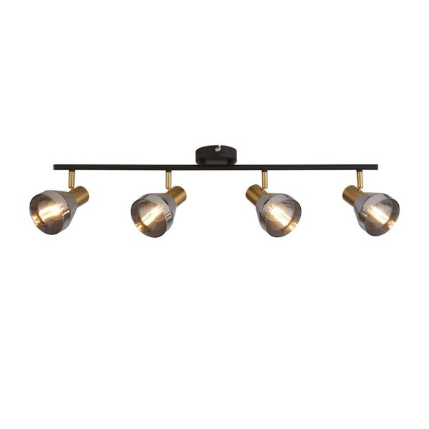Searchlight Westminster - Aufbaustrahler 4L - 81 x 19 x 20 cm - schwarz, Messing satiniert und Rauchglas