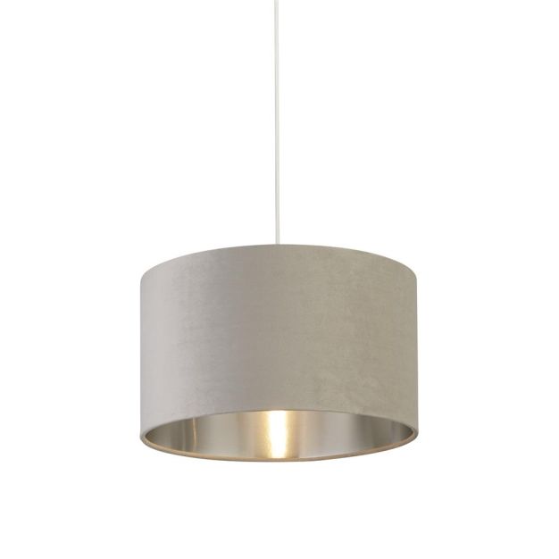 Searchlight Velvet Drum - Lampenschirm - Ø 38 x 22 cm - hellgrau und silber