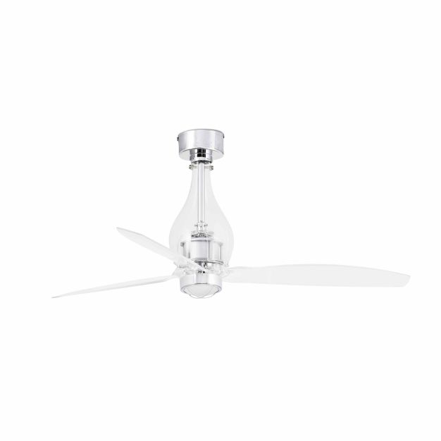 Faro Mini Eterfan - Deckenventilator mit Licht und Fernbedienung - Ø 128 cm - 17W LED inkl. - Chrom und transparent