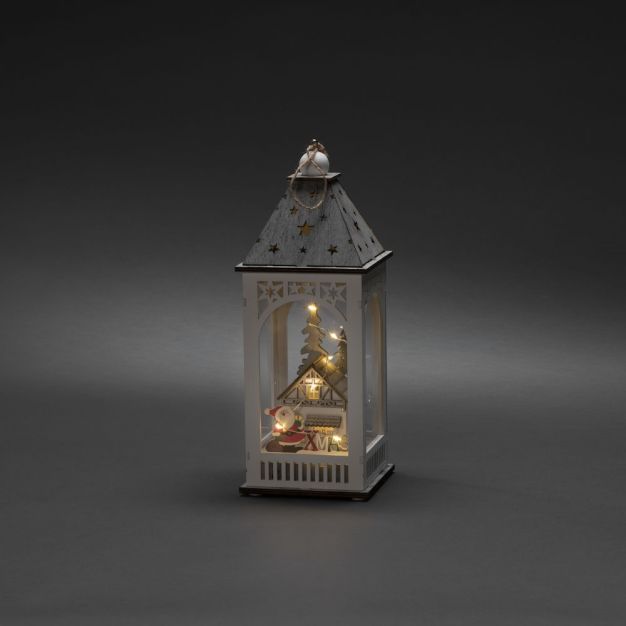 Konstsmide Weihnachtsbeleuchtung - batteriebetriebene Holzlaterne - 11 x 11 x 29 cm - braun