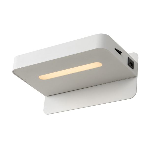 Lucide Atkin - Nachttischlampe mit USB-Anschluss - 25 x 14 x 11,5 cm - 5W LED inkl. - weiß