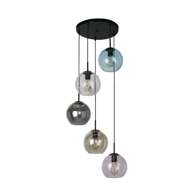 Searchlight Mardi Gras II - Pendelleuchte - Ø 51 x 120 cm - mattschwarz und farbiges Glas