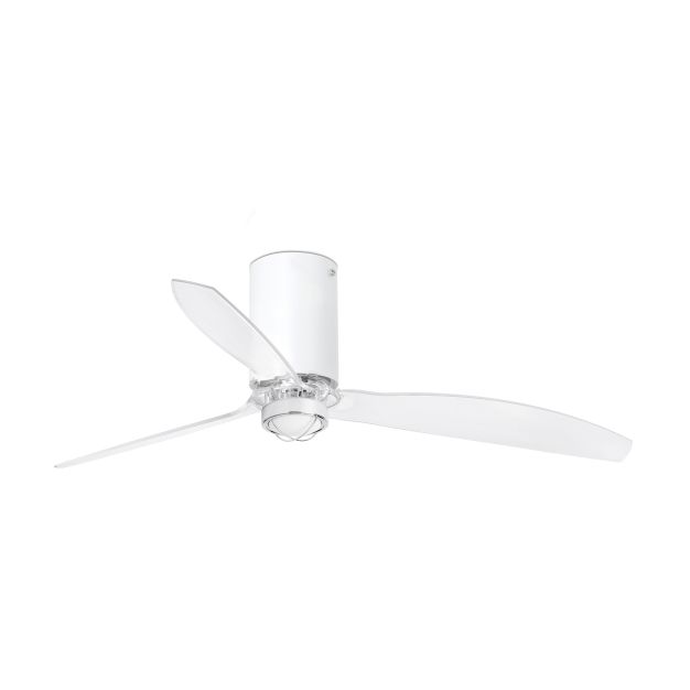 Faro Mini Tube - Deckenventilator mit Licht und Fernbedienung - Ø 128 cm - 17W LED inkl. - matt weiß und transparent
