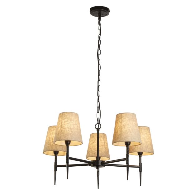 Searchlight Gothic - Kronleuchter - Ø 66 x 130 cm - schwarzes und natürliches Leinen