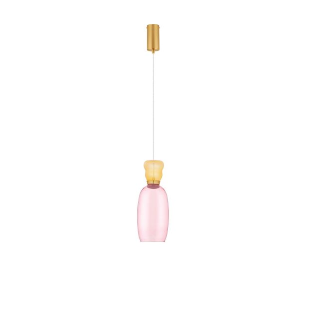 Nova Luce Pluma - Hängelampe - Ø 15 x 179 cm - 9W LED inkl. - gold, gelb und rosa glänzendes Glas