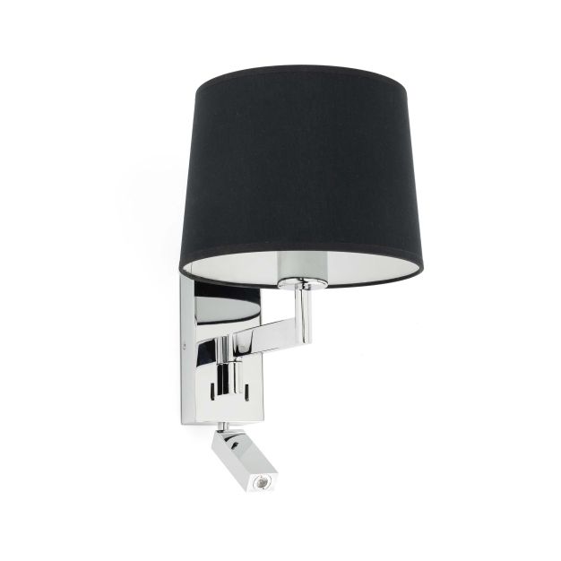 Faro Artis - Wandleuchte mit Schalter - 21,5 x 19 x 16 cm - 1W LED inkl. - schwarz und chrom