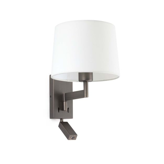 Faro Artis - Wandleuchte mit Schalter - 21,5 x 19 x 16 cm - 1W LED inkl. - weiß und bronze