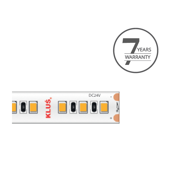 KLUS LED Streifen - 0.8cm breit, 500cm lang - 24Vdc - dimmbar - 14.4W LED pro Meter - 120 LEDs pro Meter - IP20 - 4000K