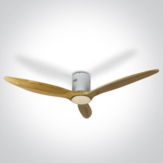 ONE Light White Body - Deckenventilator mit Licht und Fernbedienung - Ø 132 x 27 cm - weiß und hellbraun