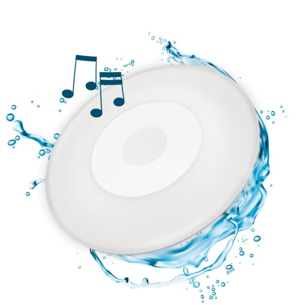 New Garden Play Disk - Poolbeleuchtung und Lautsprecher für den Außenbereich - mit magnetischem Akku und Fernbedienung - RGB + W (2700K) - Ø 39 x 6 cm - IP67 - weiß