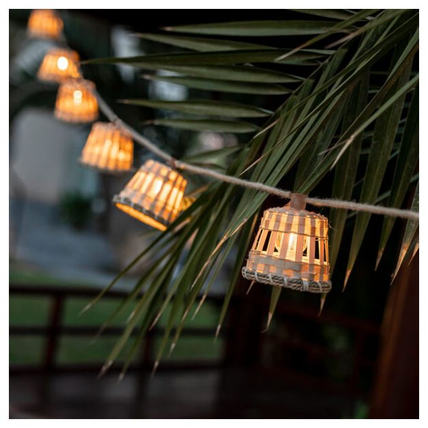 New Garden Aurora - Lichtergirlande - 8 Meter Girlande inklusive 3 Meter Schnur - 10 LED-Birnen inkl. - IP44 - Rattan