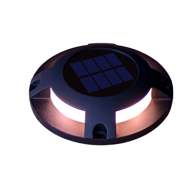 Century Italia Step Solar - solarbetriebener Bodenstrahler mit Tag-/Nachtsensor - Ø12 x 2,6 cm - 0,04W LED inkl. - IP67 - schwarz - 4000K