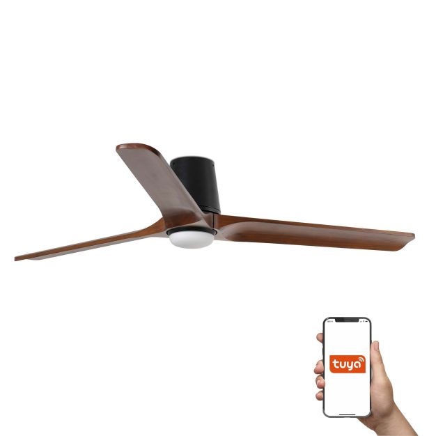Faro Heywood Tub L Tuya Smart - deckenventilator mit licht und fernbedienung - Ø 132 x 23,2 cm - matt schwarz und dunkles walnussholz