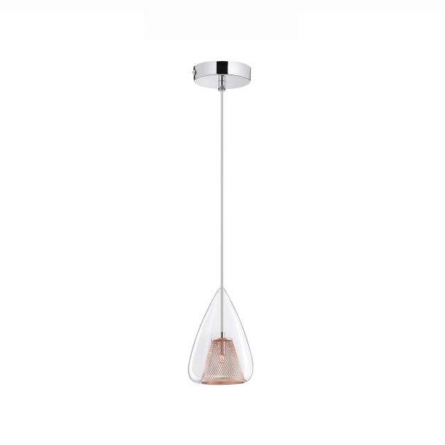 Nova Luce Hugo - Hängeleuchte - Ø 16,5 x 120 cm - Roségold und Chrom