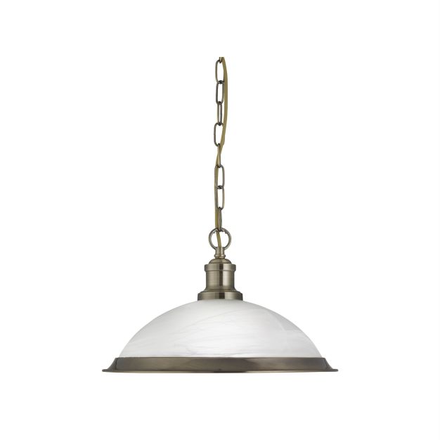 Searchlight Bistro - Hängeleuchte - Ø 34 x 77 cm - Alabaster und Messing antik