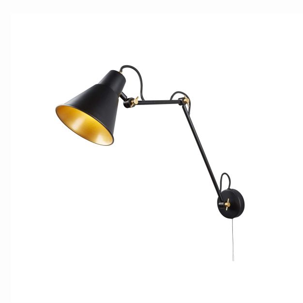 Searchlight Adjustable Wall Lights - Wandleuchte mit Zugschalter - 14 x 50 cm - mattschwarz und gold