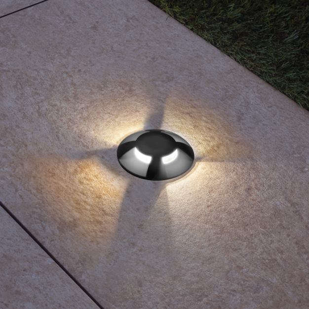 Century Italia Argo - Bodenstrahler mit 4 Fenstern - Ø 5,8 x 6,5 cm - 0,75W LED inkl - 3000K - IP67 - schwarz