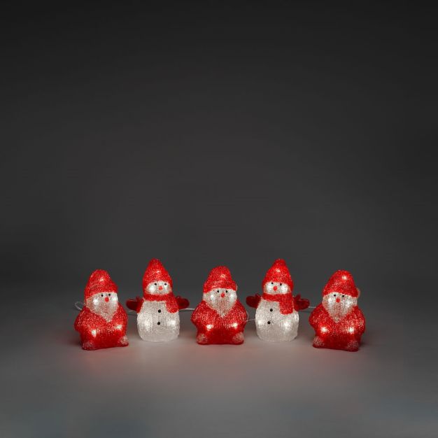 Konstsmide Weihnachtsbeleuchtung - 5 dekorative Schnee- und Weihnachtsmänner - 7 x 13 x 400 cm - IP44 - rot und weiß