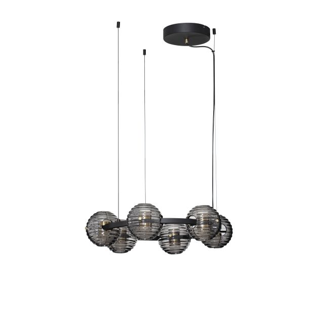 Nova Luce Las - Hängelampe - Ø 63 x 160 cm - 60W dimmbar LED inkl. - sand schwarz, gold und rauchgrau