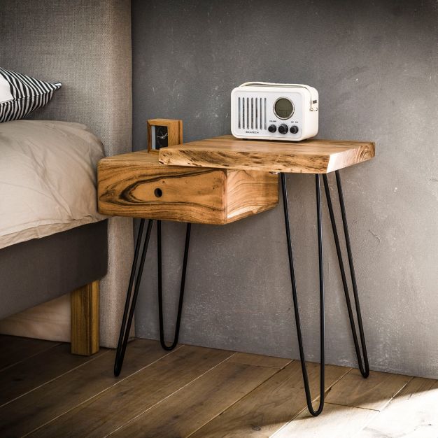 Vico Edge - Nachttisch - rechte Version - 60 x 32 x 59 cm - Akazienholz