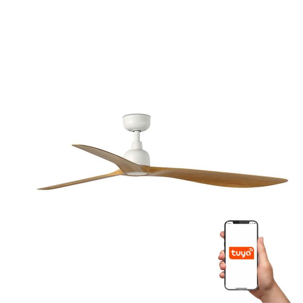 Faro Outwood L Tuya Smart - deckenventilator - Ø 150 cm - IP44 - matt weiß und eiche