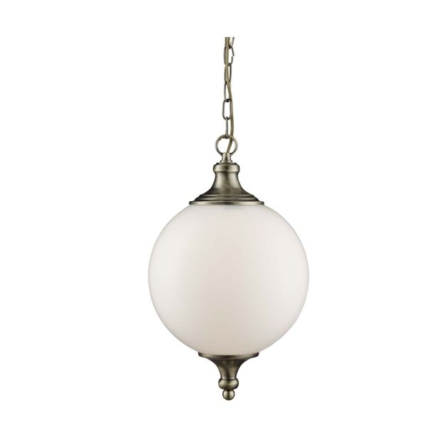 Searchlight Avalon - Pendelleuchte - Ø 25 x 100 cm - Opalweiß und Messing antik