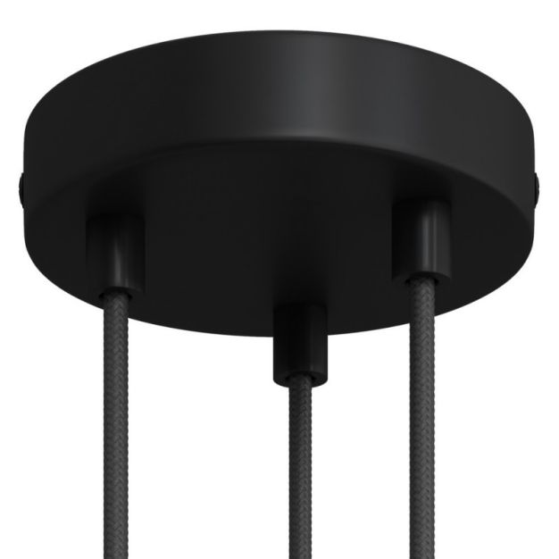 Creative Cables - schlankes Design 3-Loch zylindrische Metalldeckenkappe mit Metallkabelhalter - Ø 120 mm - schwarz