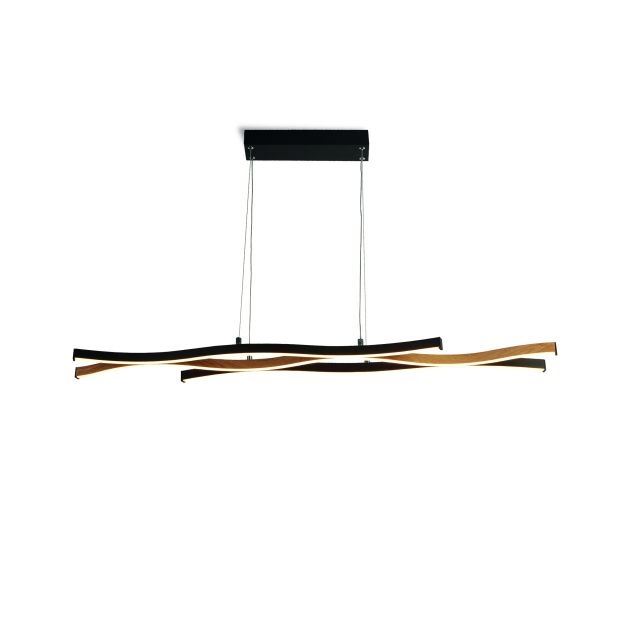 Searchlight Bloom - Pendelleuchte - 108 x 150 cm - 3 Stufen dimmbar - 38W LED inkl. - schwarz und Holz