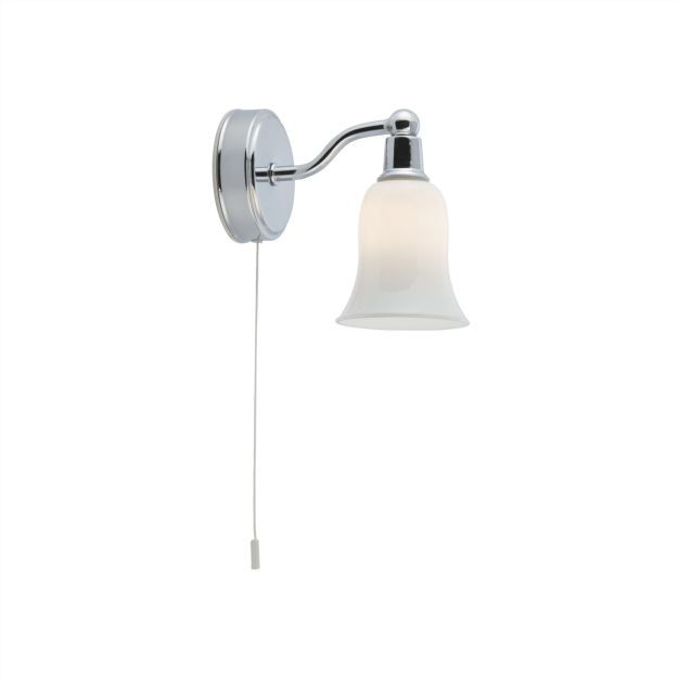 Searchlight Belvue - Wandleuchte mit Zugschalter - 9 x 14 cm - IP44 - weiß und chrom