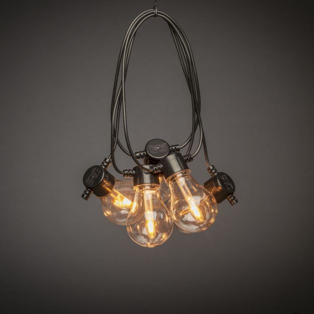 Konstsmide - dekoratives Partylichtset mit Dimmfunktion und austauschbaren LED - 4,5m Länge mit 10m Kabel - 10 LED-Lampen inkl. - 4,2W - IP44 - schwarz