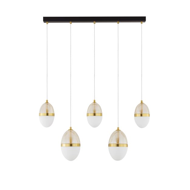 Nova Luce Egna - Hängelampe - 86 x 120 x 15 cm - 58W LED inkl. - Opal, Cognacglas, gold und schwarz