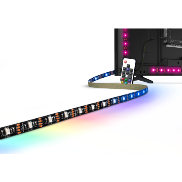 Century Italia Kit-Striscia - LED-Streifen mit USB-Anschluss für TV - 0,2cm breit - 200cm Länge - 5V - dimmbar mit Fernbedienung - 1,5W LED pro Meter - 30 LEDs pro Meter - IP20 - RGB