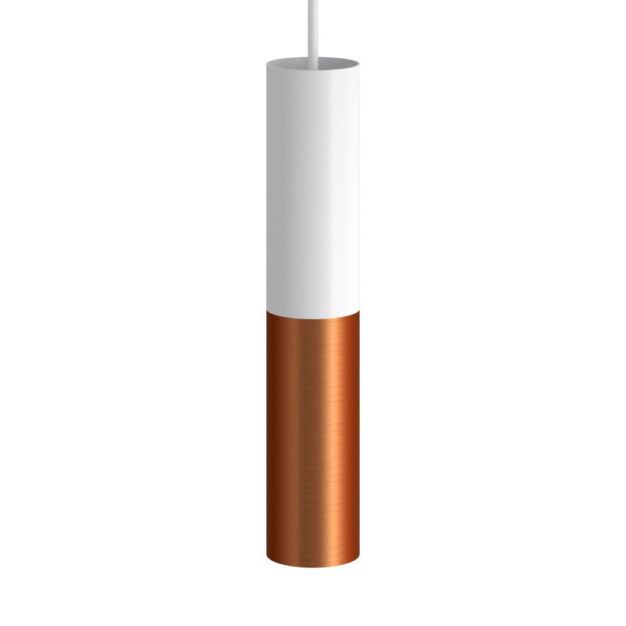Creative Cables Double Tube - Pendelleuchte 1L - Ø 12,5 x Ø 6 x 190 cm - gebürstetes Kupfer und weiß