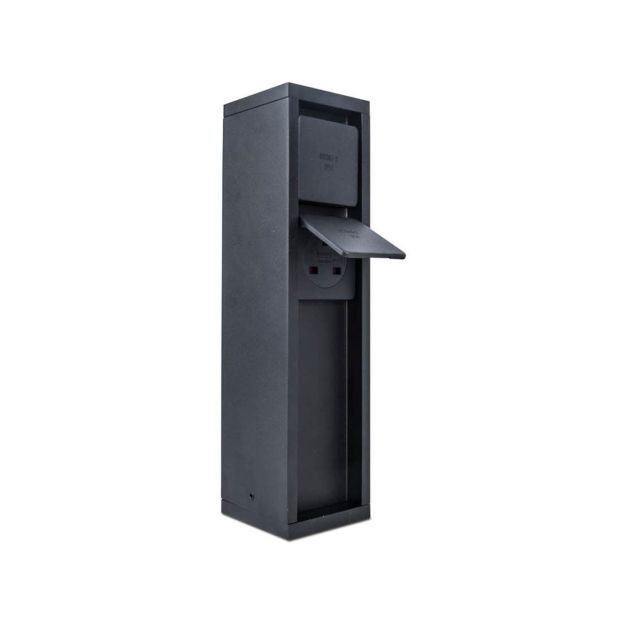 Lutec Mains - Pfosten mit Steckdosen - 8 x 8 x 31 cm - IP54 - mattschwarz - 2 seitliche Steckdosen (Deutsche Version)