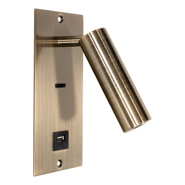 Projectlight Victoria USB - Wandeinbauleuchte - 8 x 16 x 16 cm - Messing antik