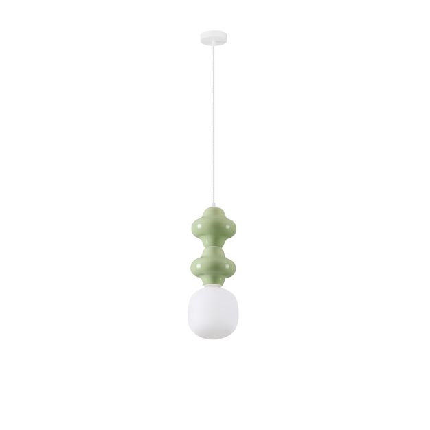 Nova Luce Clio - Hängelampe - Ø 18 x 215 cm - grün, weiß und Opalglas
