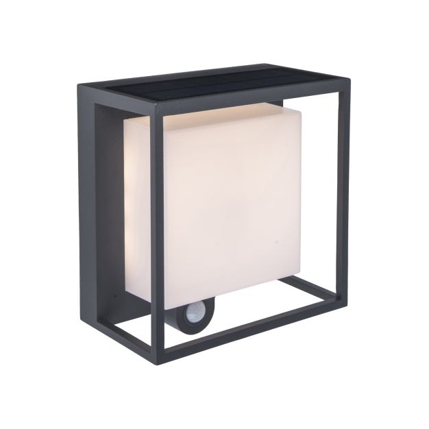 Lutec Curtis - Außen-Solar-Wandleuchte mit Bewegungsmelder - 19 x 16,5 x 9,5 cm - 3W LED inkl. - IP54 - dunkelgrau