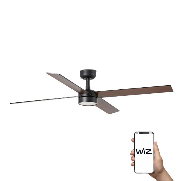 Faro Rudder L 4 Wiz Smart - deckenventilator mit licht und fernbedienung - Ø 132 x 27,6 cm - matt schwarz und dunkles walnussholz