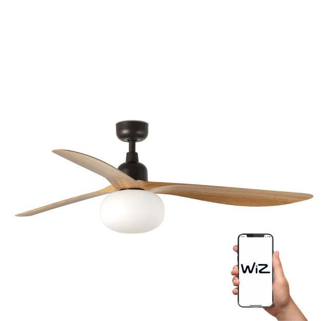 Faro Outwood L Wiz Smart - deckenventilator mit licht und fernbedienung - Ø 150 cm x 43 cm - IP44 - dunkelbraun und eiche