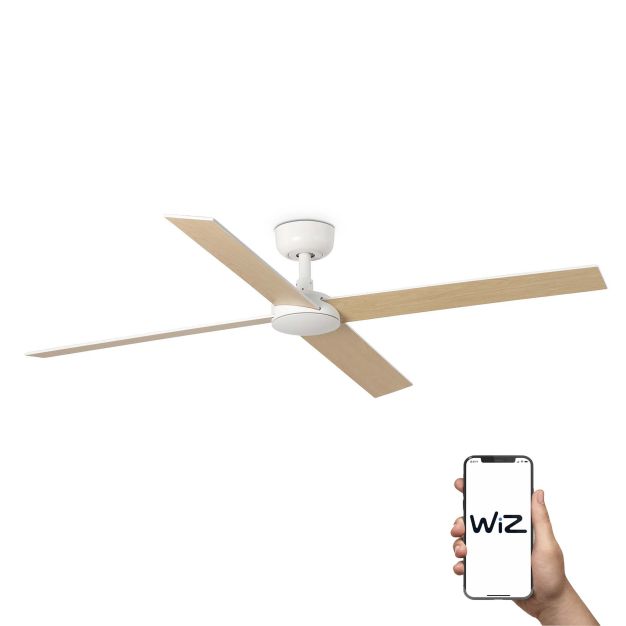 Faro Rudder L 4 Wiz Smart - deckenventilator - Ø 132 cm - matt weiß und esche