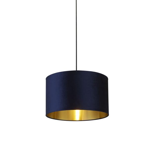 Searchlight Velvet Drum - Lampenschirm - Ø 40 x 24 cm - navy blau und gold