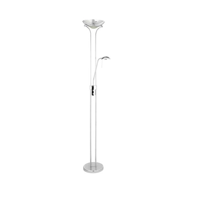 Searchlight Mother & Child - Stehleuchte mit Leselicht - Ø25,4 x 180 cm - 15,5W + 5W dimmbare LED inkl. - Chrom