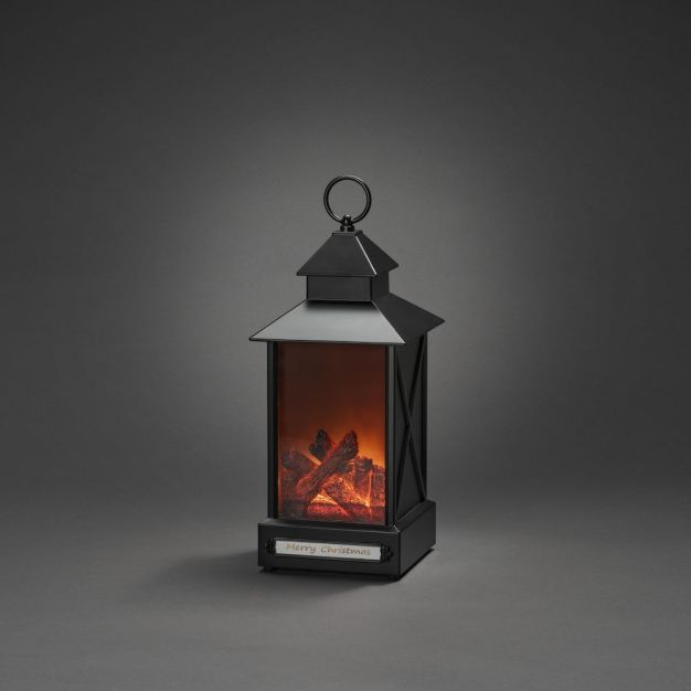 Konstsmide Weihnachtsbeleuchtung - batteriebetriebene Kaminlaterne - 15 x 15 x 32 cm - IP44 - schwarz